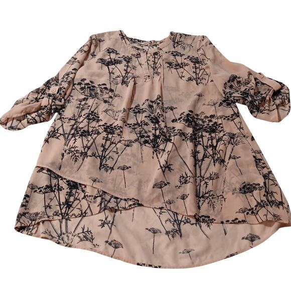 Artsy Boho Semi Sheer Tunic Top Blouse Loose SM Floral Cottagecore Beige Pink - Picture 5 of 13